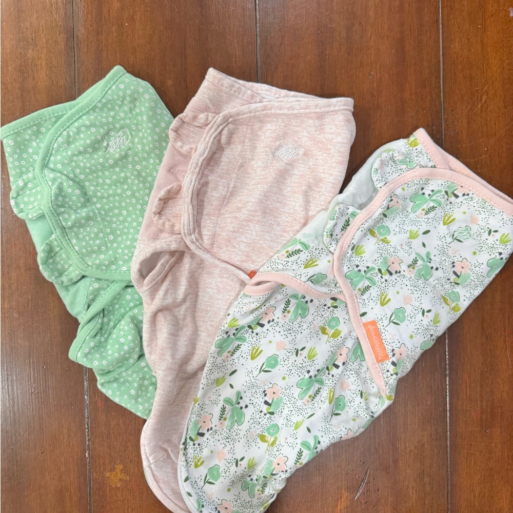 Swaddleme Swaddle Baby Girl Size SM/MED set Of Three Pink Green And Floral